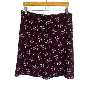Colorful Floral Crinkle Mini Skirt Burgundy 38 Boho Indie Folk Festival Skater